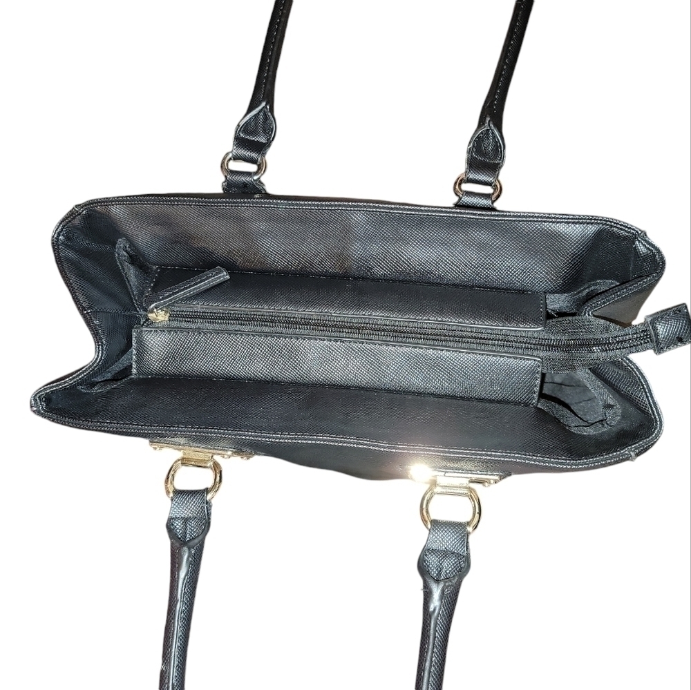 Mossimo black shoulder bag with gold accents. A lot of pockets, zippers, clean - Picture 11 of 11